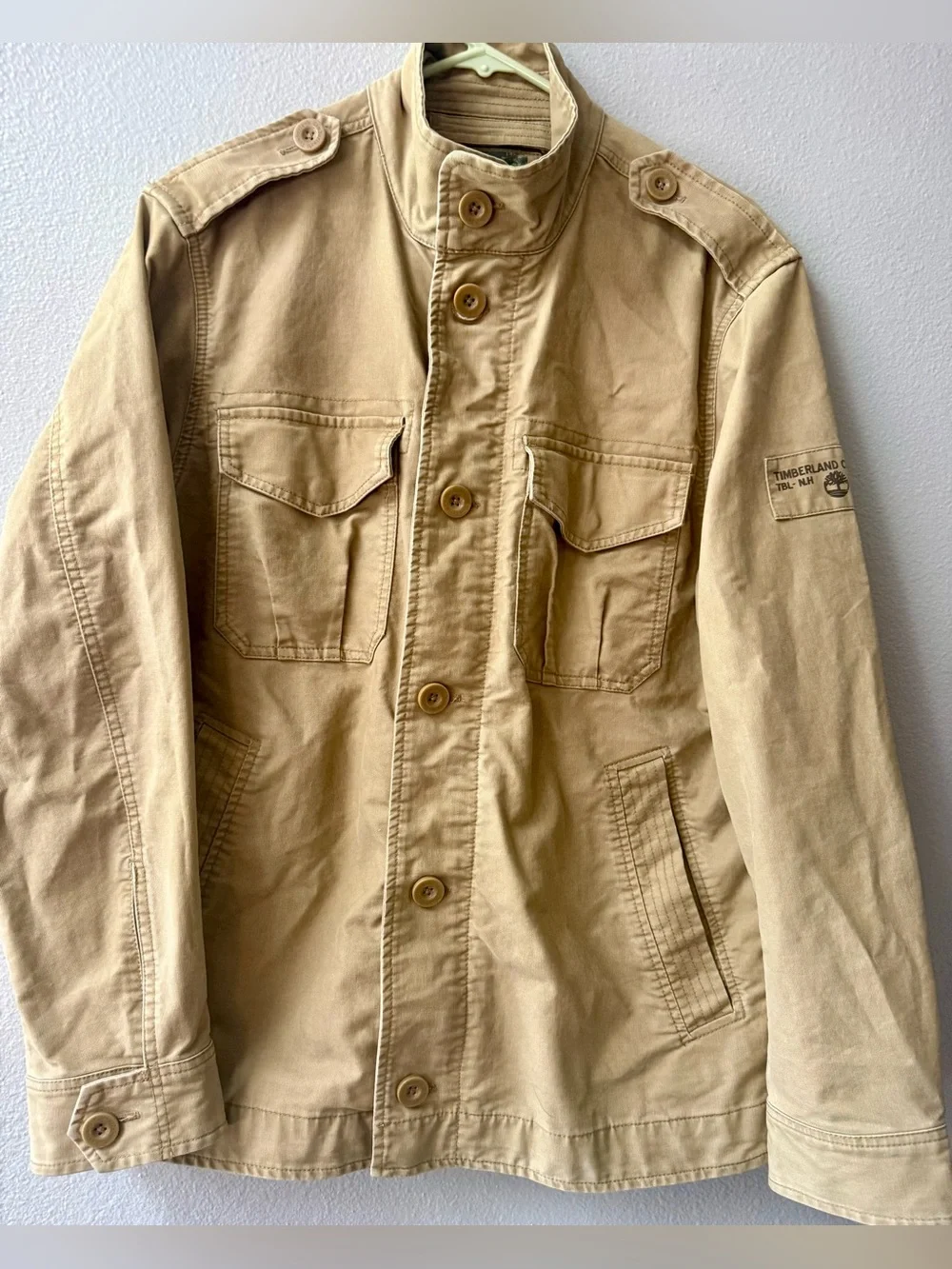 Timberland Khaki 100% Cotton Military Field Nehru Collar Jacket Mens M